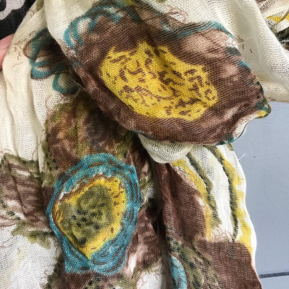 Floral pattern scarf- gold, brown, teal